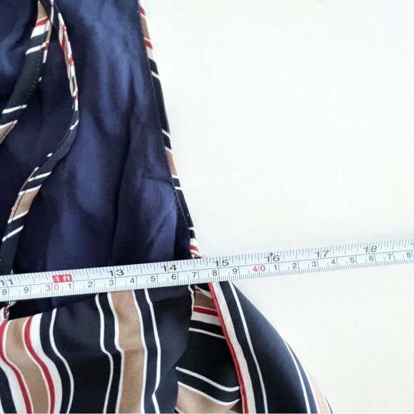 Hommage Deep V-Neck Striped Jumpsuit Black Tie Side Slit Women's S Back Zip - Picture 8 of 9